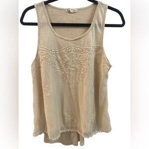 About A Girl Cream Embroidered flower Tank Top